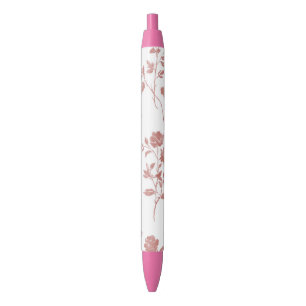 Roze Bloemen Zwarte Inkt Pen