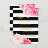 Roze Bloemen Zwarte Streep Bruiloft Richting Invoe Informatiekaartje (Voorkant / Achterkant)
