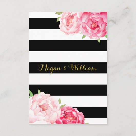 Roze Bloemen Zwarte Streep Bruiloft Richting Invoe Informatiekaartje (Achterkant)