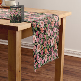 Roze Bloemen Zwarte Tafelloper