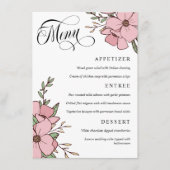 roze bloemen Zwirly Script Weddenschap Menu (Voorkant)