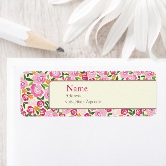 Roze bloemenadreslabel etiket (Insitu)