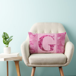 Roze bloemenalfabet letter "G" lumbaal kussen