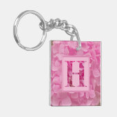 Roze bloemenalfabet letter "H" Acryl Sleutelhanger (Voorkant Links)