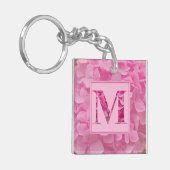 Roze bloemenalfabet letter "M" Acryl Sleutelhanger (Voorkant Links)