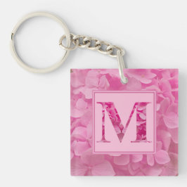 Roze bloemenalfabet letter "M" Acryl Sleutelhanger