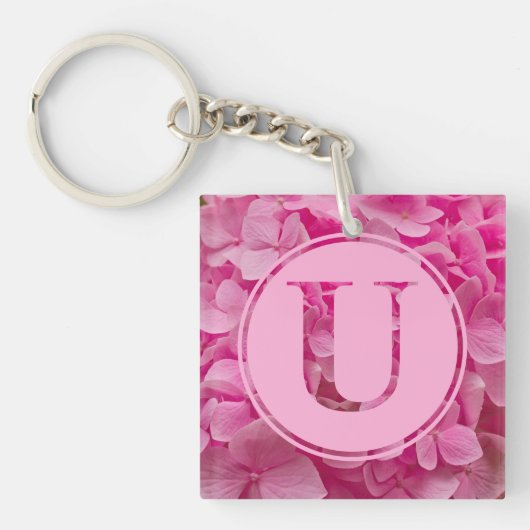 Roze bloemenalfabet letter "U" en XO Sleutelhanger (Voorkant)