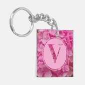 Roze bloemenalfabet letter "V" en XO Sleutelhanger (Voorkant Links)