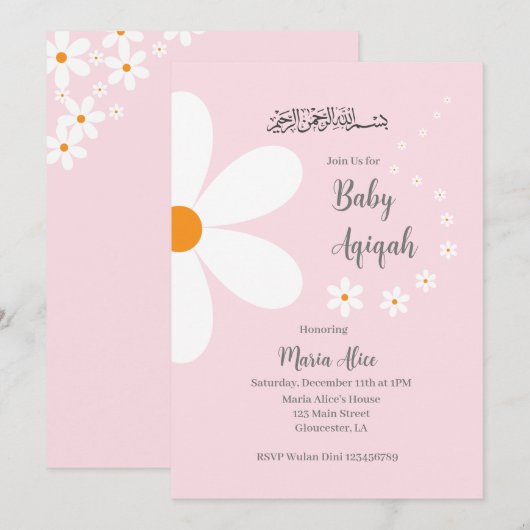 Roze bloemenaqiqah kaart (Voorkant / Achterkant)