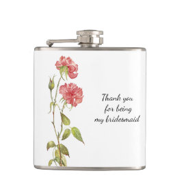 Roze bloemenaquarel bruidsmeisje dank u heupfles