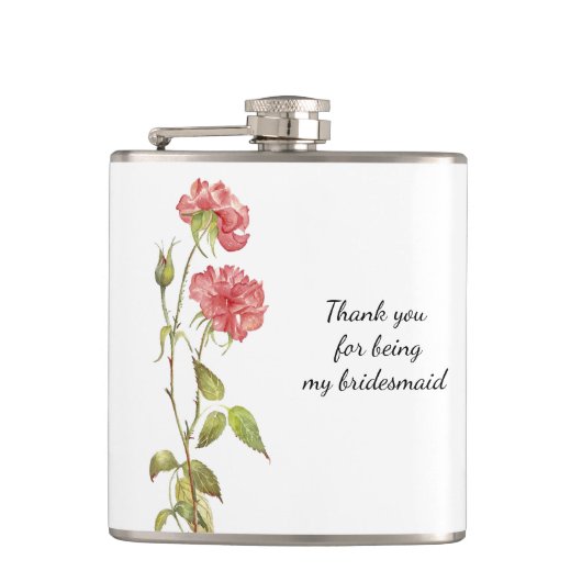 Roze bloemenaquarel bruidsmeisje dank u heupfles (Voorkant)