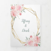 Roze Bloemenaquarel Gouden Lijst Foto Bruiloft Drieluik Uitnodiging (Cover)