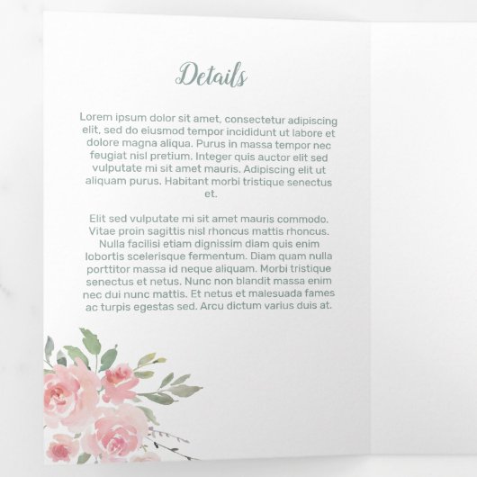 Roze Bloemenaquarel Gouden Lijst Foto Bruiloft Drieluik Uitnodiging (Binnenzijde eerst)