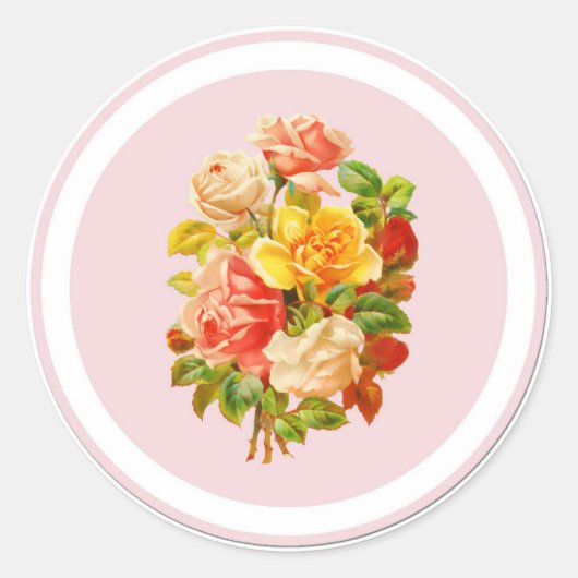 Roze Bloemenarrangement  Rozen Ronde Sticker (Voorkant)