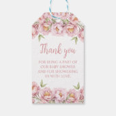 Roze bloemenbaby meisje douche dank u cadeau label cadeaulabel (Achterkant)