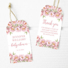 Roze bloemenbaby meisje douche dank u cadeau label