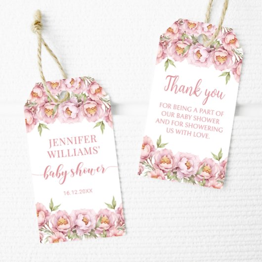 Roze bloemenbaby meisje douche dank u cadeau label cadeaulabel
