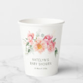 Roze bloemenbaby shower papieren bekers (Voorkant)