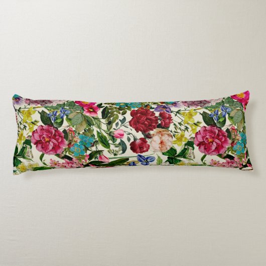  roze bloemenbeige motief lichaamskussen (Achterkant)