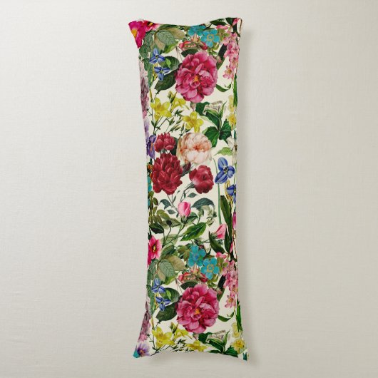  roze bloemenbeige motief lichaamskussen (Voorkant Verticaal)