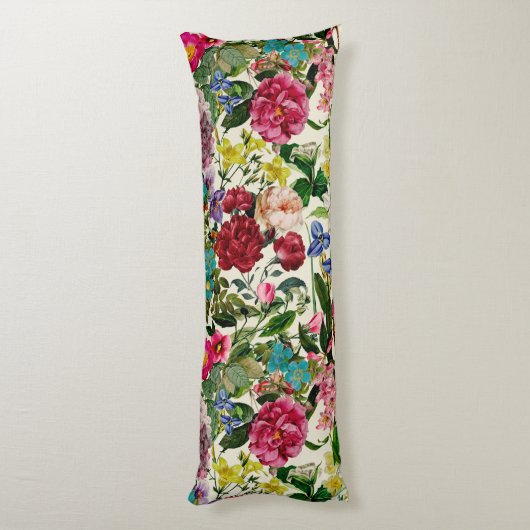  roze bloemenbeige motief lichaamskussen (Achterkant (Verticaal))