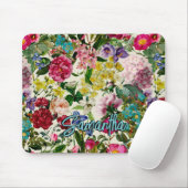 roze bloemenbeige patroon monogram muis p muismat (Met muis)