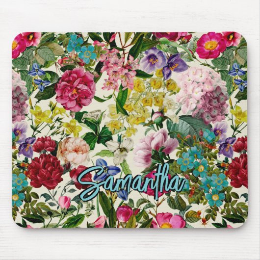 roze bloemenbeige patroon monogram muis p muismat (Voorkant)