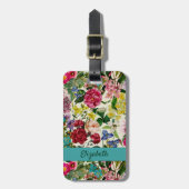 roze bloemenbeige patroonmonogram bagagelabel (Voorkant verticaal)