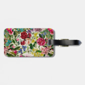 roze bloemenbeige patroonmonogram bagagelabel (Achterkant horizontaal)