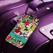  roze bloemenbeige patroonmonogram bagagelabel