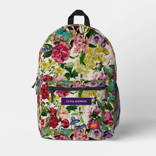  roze bloemenbeige patroonmonogram bedrukte rugzak (Voorkant)