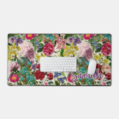 roze bloemenbeige patroonmonogram bureaumat (Keyboard & Muis)