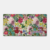 roze bloemenbeige patroonmonogram bureaumat (Voorkant)