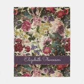  roze bloemenbeige patroonmonogram fleece deken (Voorkant)