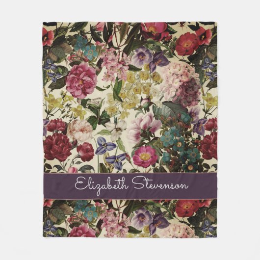  roze bloemenbeige patroonmonogram fleece deken (Voorkant)