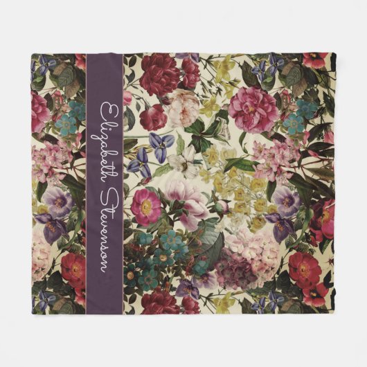  roze bloemenbeige patroonmonogram fleece deken (Voorkant (Horizontaal))