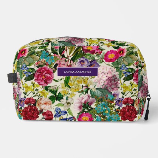  roze bloemenbeige patroonmonogram toilettasje (Voorkant)