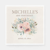 Roze Bloemenblad Glitter 40e verjaardag Servet (Voorkant)