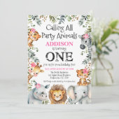 Roze Bloemenblad Safari Eerste Verjaardag Kaart (Staand voorkant)