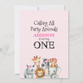 Roze Bloemenblad Safari Eerste Verjaardag Kaart (Achterkant)