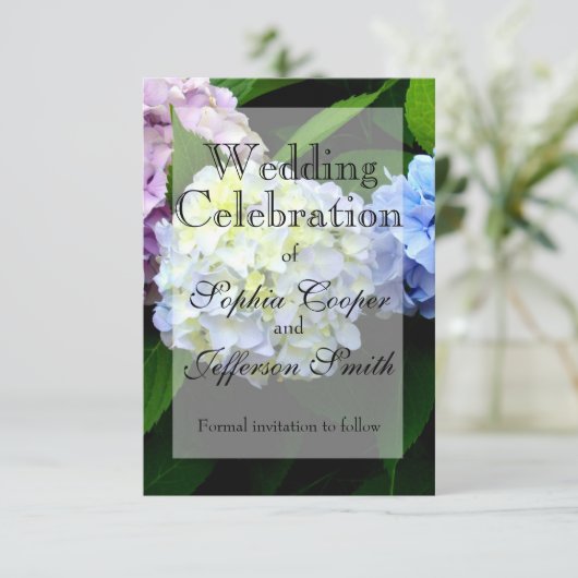 roze bloemenblauw bloemenblauw paarse bloemenhydra save the date (Staand voorkant)