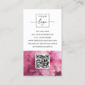 Roze bloemenbloem waterverf bloembloem logo QR cod Visitekaartje (Achterkant)