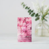 Roze bloemenbloem waterverf bloembloem logo QR cod Visitekaartje (Staand voorkant)