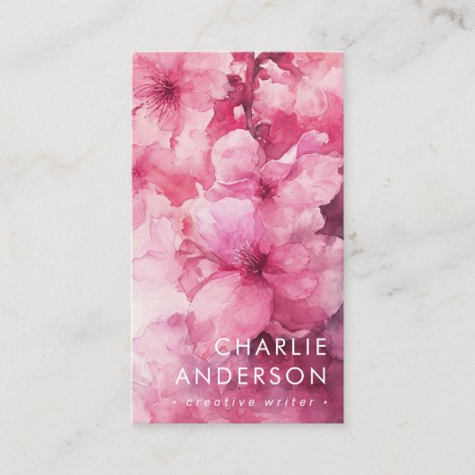 Roze bloemenbloem waterverf bloembloem logo QR cod Visitekaartje (Voorkant)