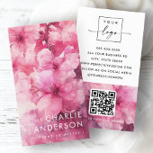Roze bloemenbloem waterverf bloembloem logo QR cod Visitekaartje