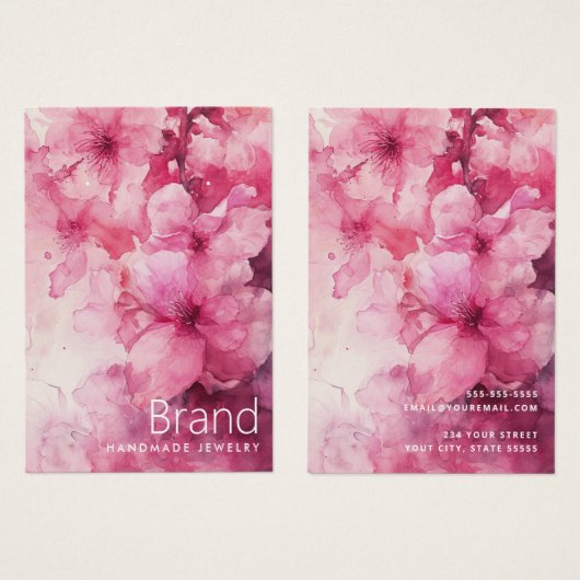 Roze bloemenbloem waterverf oorbel kaart (Voorkant /achterkant)