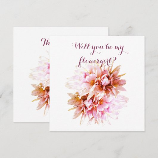 Roze BloemenBloem, Wil je mijn bloemenmeisje kaart (Voorkant / Achterkant)