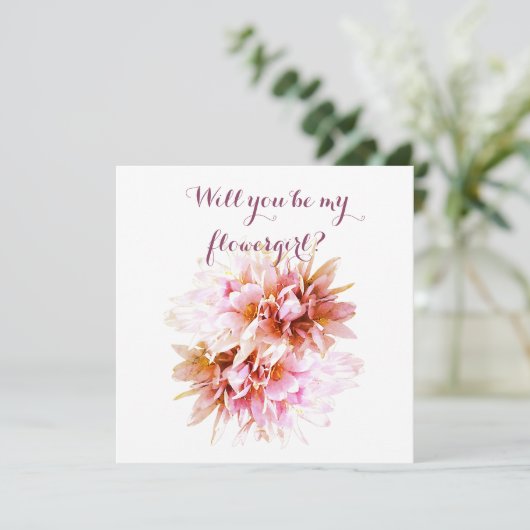 Roze BloemenBloem, Wil je mijn bloemenmeisje kaart (Staand voorkant)