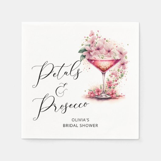 Roze bloemenbloemblaadjes en Prosecco Bridal Servet (Voorkant)