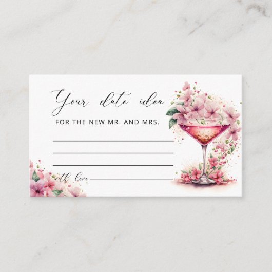 Roze Bloemenbloemblaadjes en Prosecco Date Night I Informatiekaartje (Voorkant)